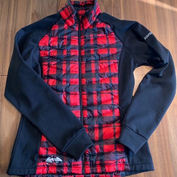 Karbon outdoor active jacket, black red check, body con, EUC, Sz M - Picture 2 of 13